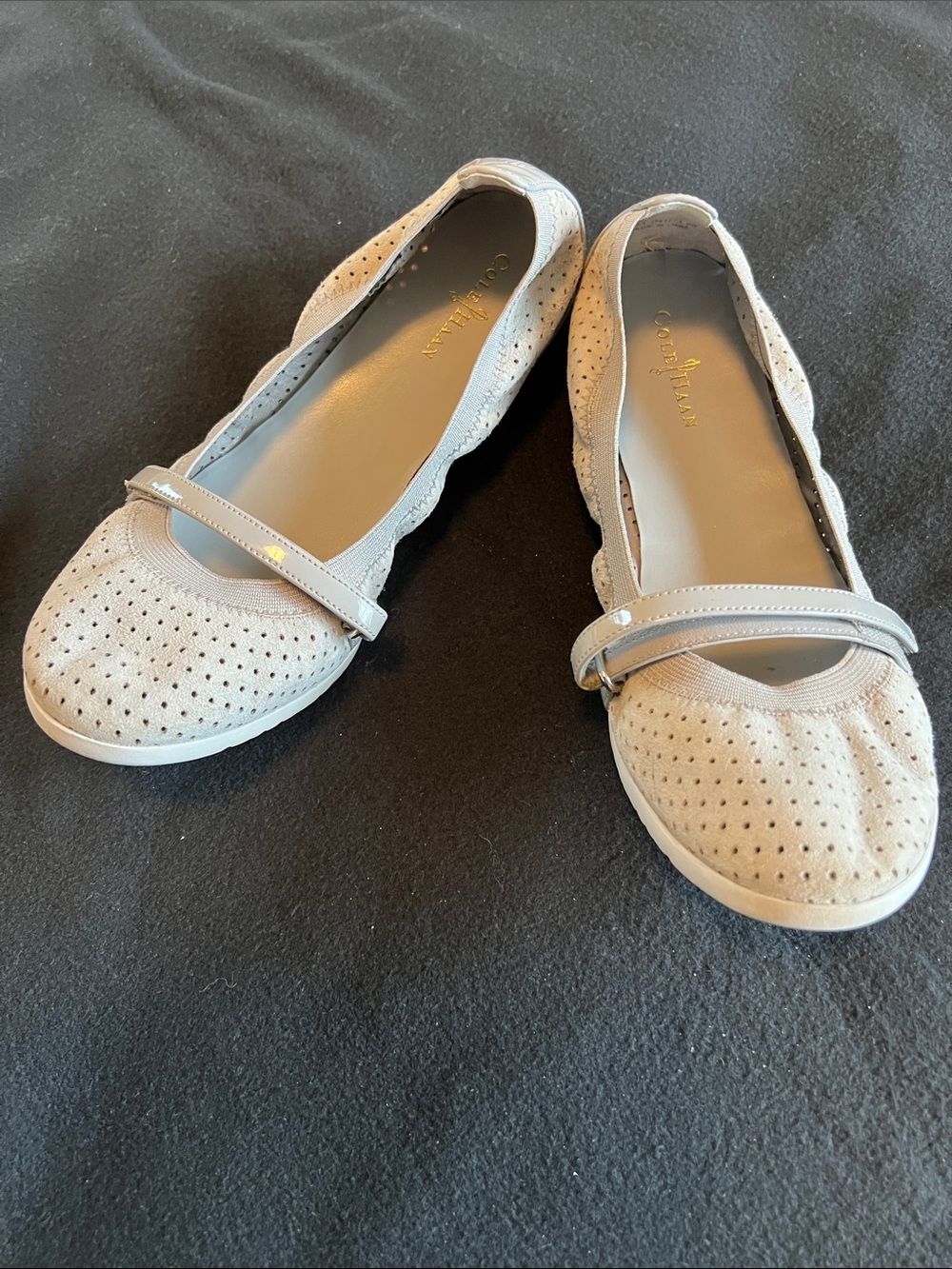 Cole Haan Light Gray Perforated Mary Jane Ballet Flats
